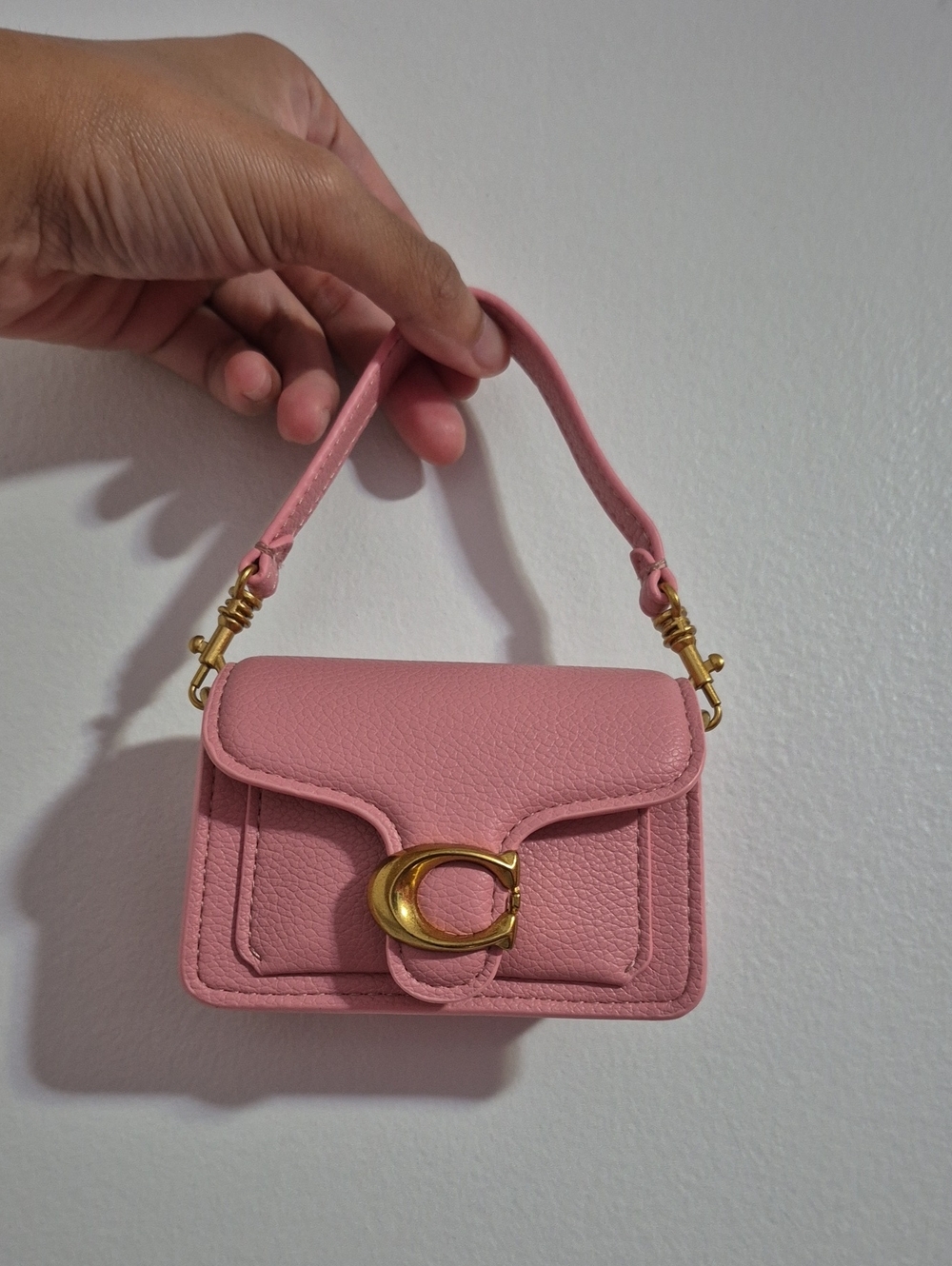 Mini Baby Pink with Gold Hardware Top-Handle Snap Button Top Handle Keychain Bag